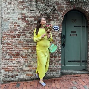 Express long sleeve satin dress with slit